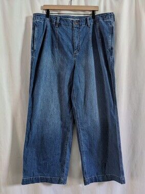 Lands' End Womens Size 20w Blue Wash Soft Denim High Rise Wide Leg Stritch Pants